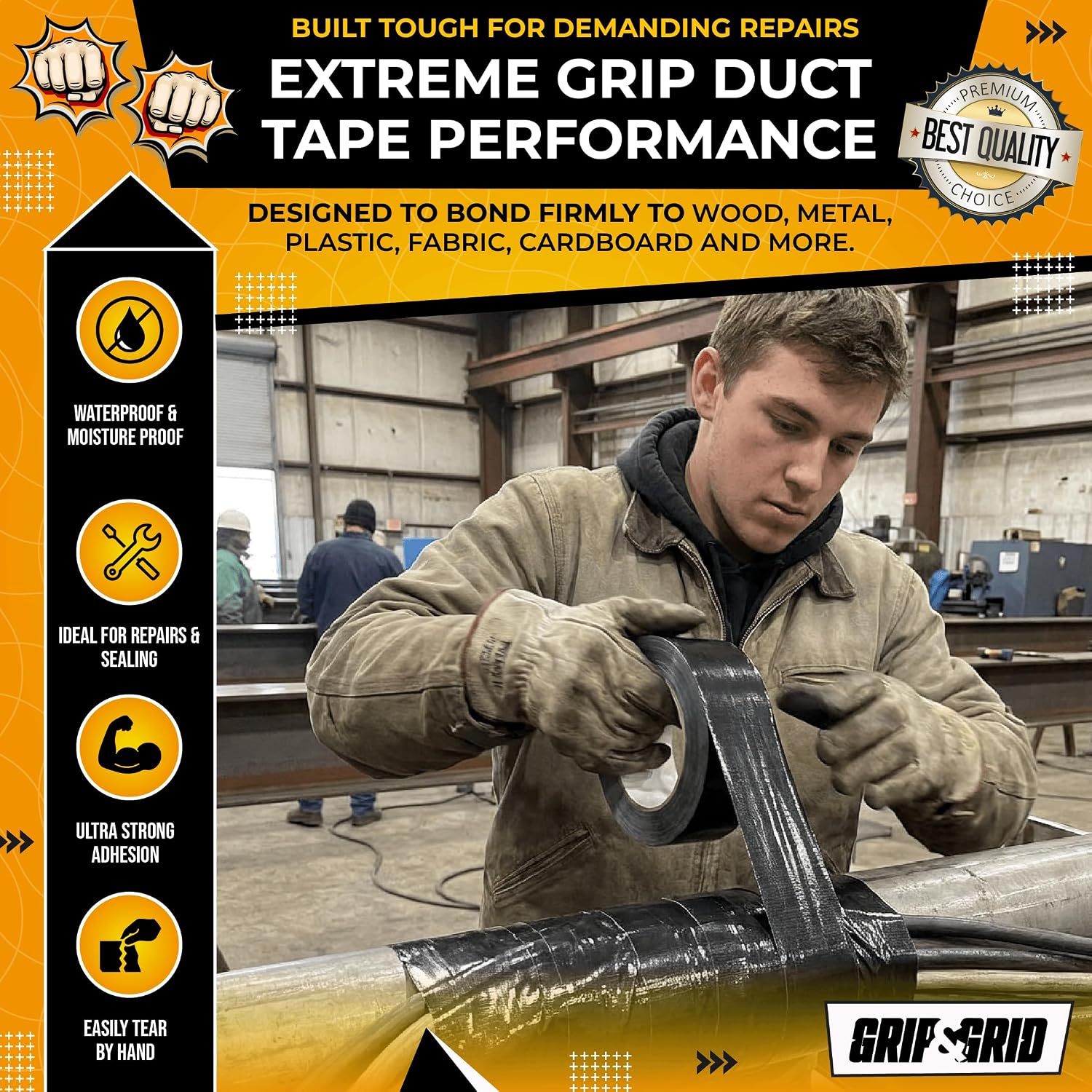 Heavy-Duty Duct Tape 2 in x 50 Yards,10 Mil Thick, Water-Resistant, Strong Adhesive, No Residue, Rubberized Fabric Tape for Carpet Fixing, Binding Heavy Objects, Pipe Protection, Cable Fastening