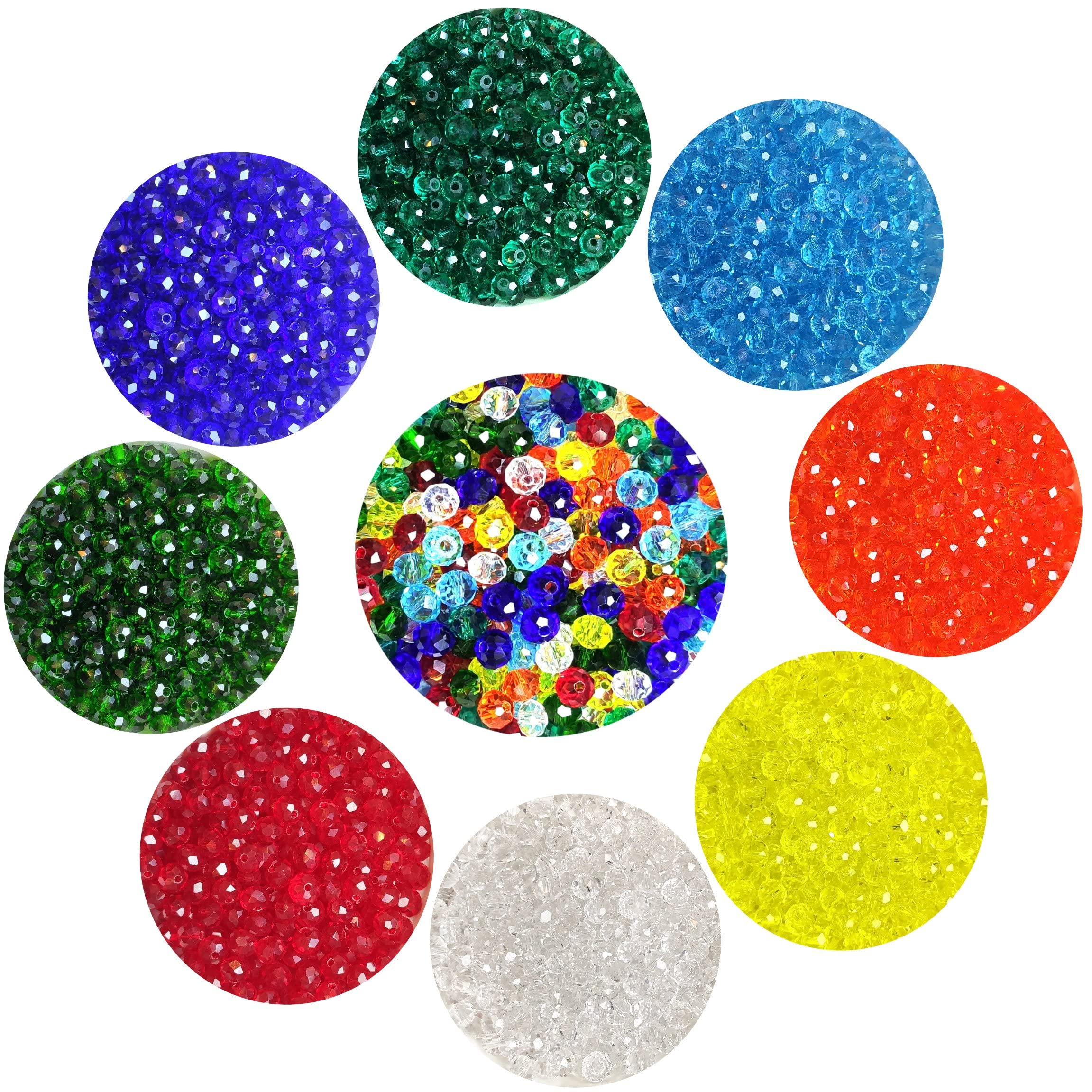 Get-Set-Go! 8 Colors Crystal Beads Rondelle/Tire 6Mm,320 Pcs For Diy Jewellery 6Mm Round Beads With High Sparkle(40 Facets),100 Pcs Free Accessories-Gold Fancy Beads,Wires&10 Ft Nylon String
