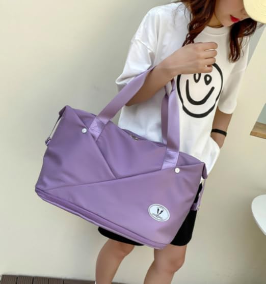 Borsa Da Viaggio Pieghevole Grande Capacità Viola | Impermeabile E Leggera In Tessuto Oxford | Borsa Sportiva Da Palestra Con Scomparto Bagnato | Elegante Semplicità - 2