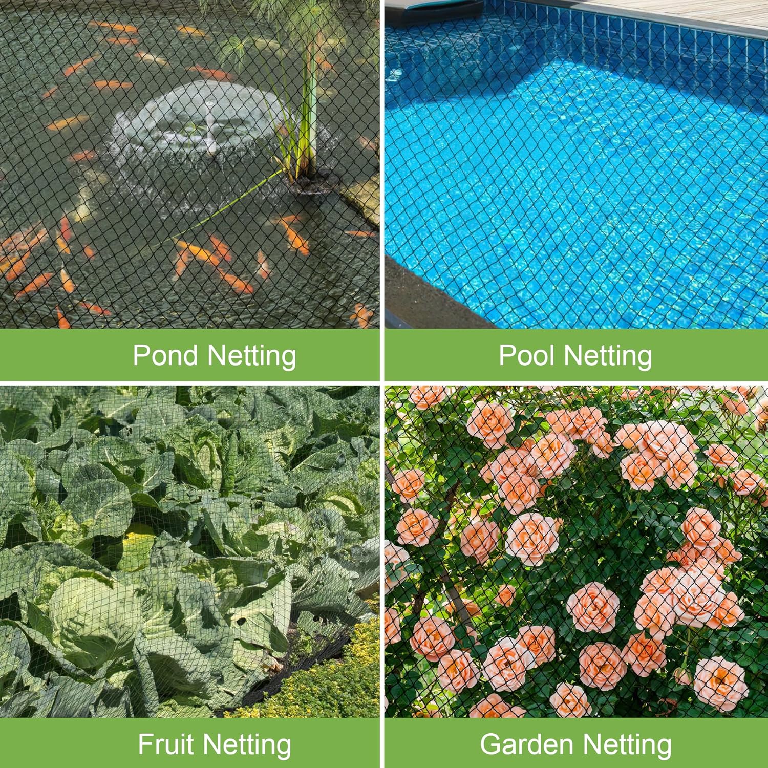 Pond Netting, Pond Netting for Koi Ponds 14 x 14FT Pond Net, Heavy Duty Woven Fine Mesh Pond Garden Pool Netting Kit for Leaves to Catch Leaves and Debris, Protects Koi Fish from Birds Cats Predators