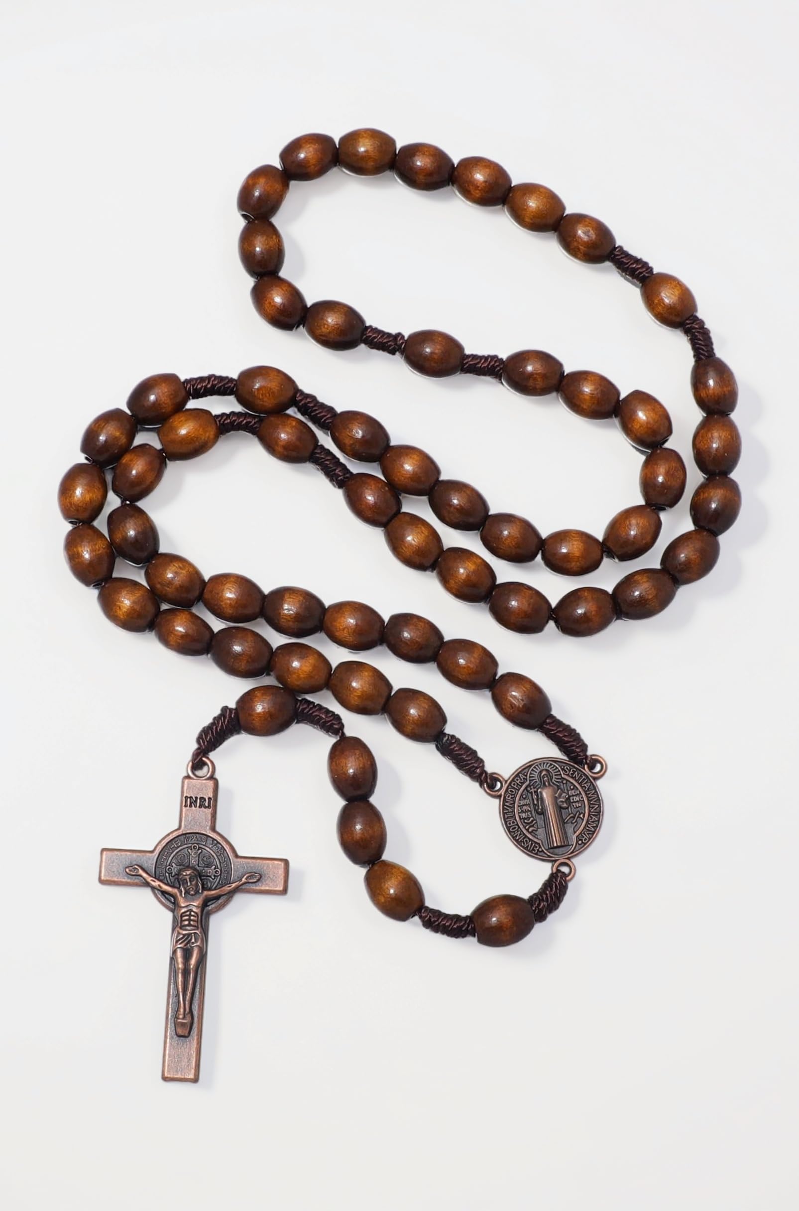 KOMI N-brand Wooden Catholic Rosaries, Rosary Beads Necklace from Bethlehem Olive Wood Christian Prayer Beads Holy Soil Medal & Metal Cross for Women, Gifts for Men