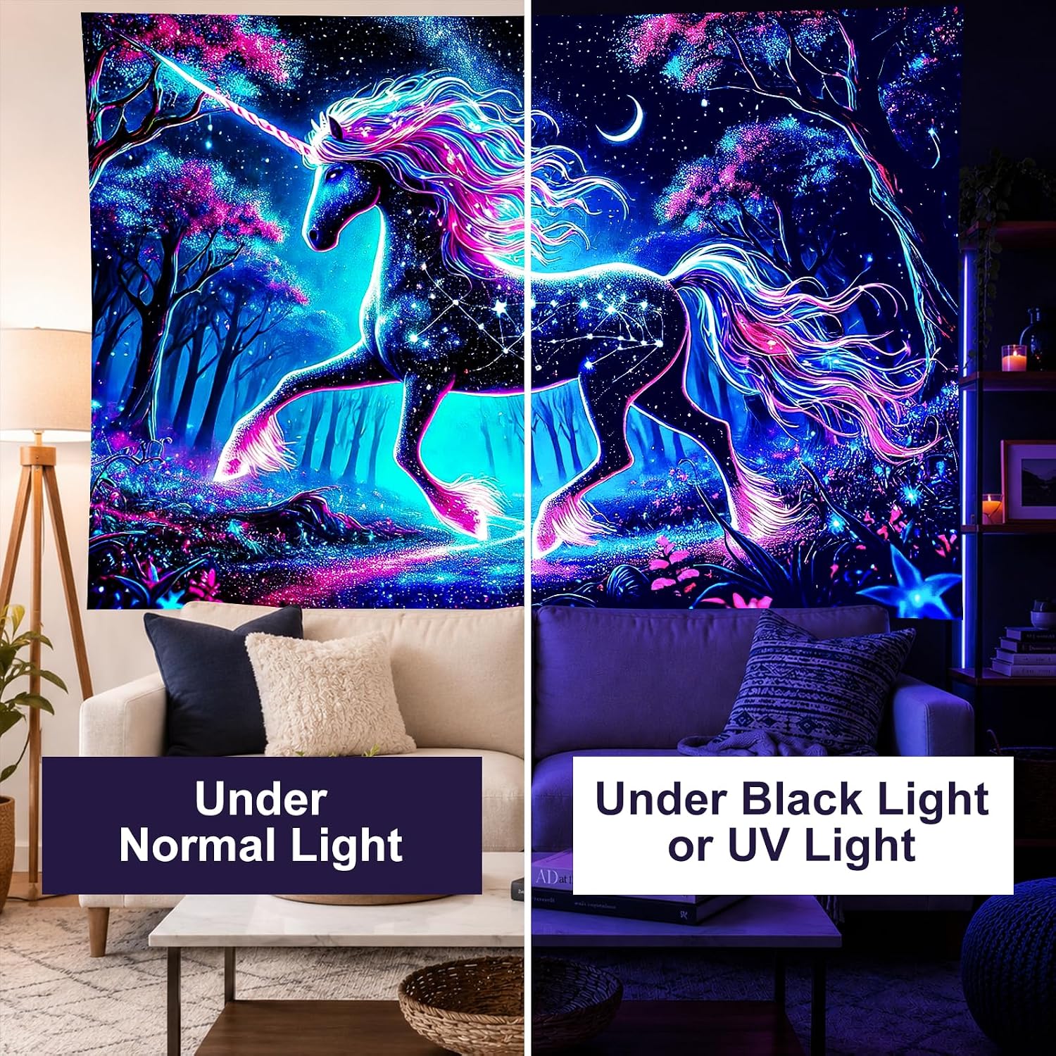 BlissYard Blacklight Tapestry Forest Landscape Wall Art image 4