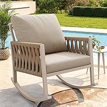 Idemon Outdoor Rocking Chair (1 Set) with Cross Rope Weaving Technique, Weatherproof Metal Frame, Comfortable Cushions, Max 120 kg, for Garden and Patio (Beige)