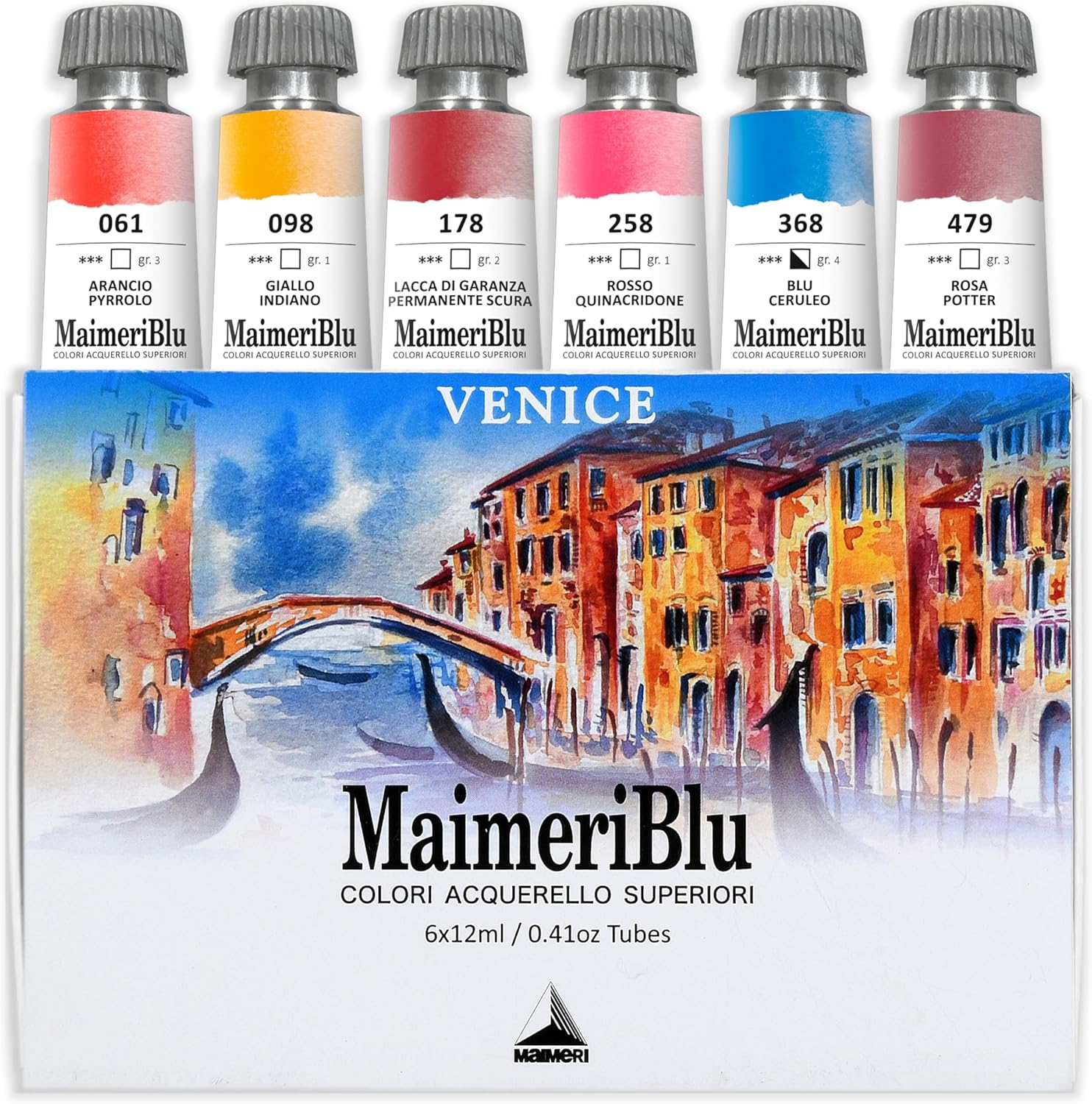 Maimeri Blu Watercolor Paint, Tuscany Thematic Set, 12ML Tubes, 6 Pack, Assorted Colors, 1 Count