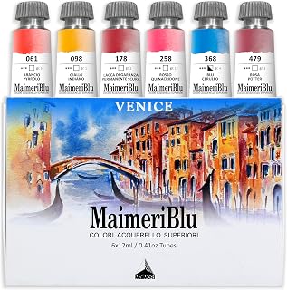 Maimeri BLU Kunst-Aquarell-Set, Venedig Set, 6 Farben im Kartonetui, Aluminiumtube à 12 ml
