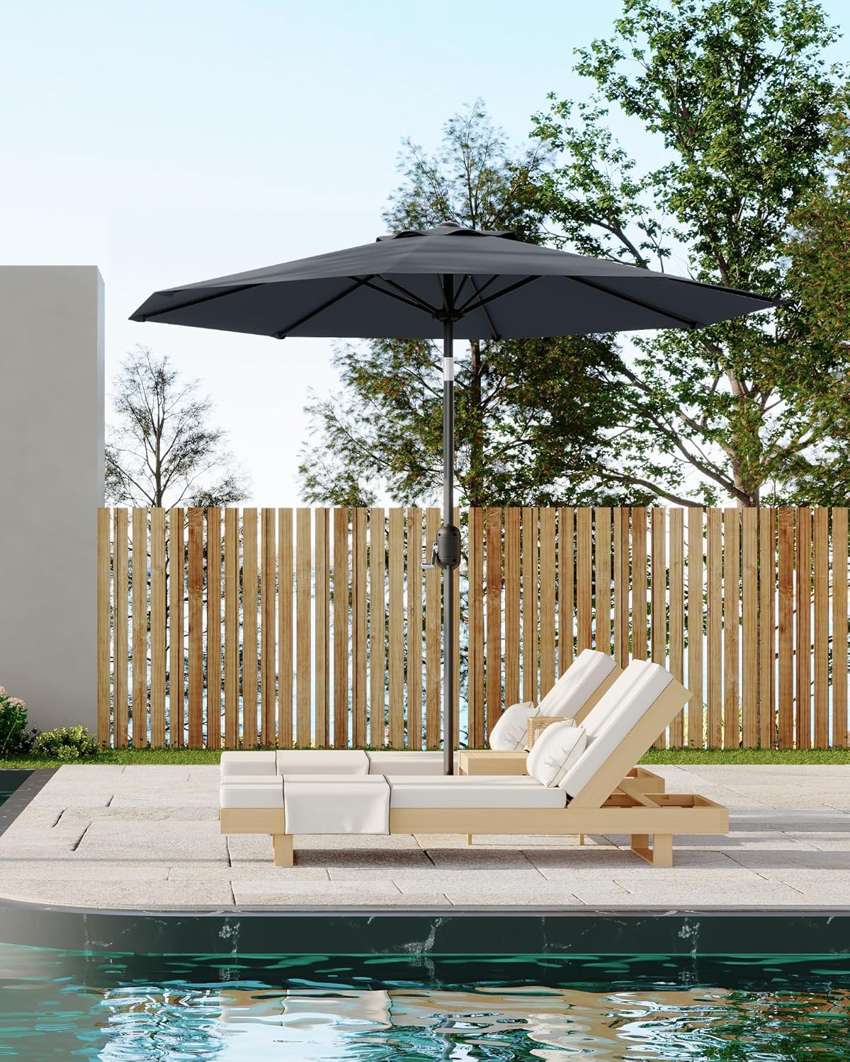 GarveeLife 10 ft Outdoor Patio Umbrella, Outdoor Table Umbrella, Market Umbrella with Push Button Tilt and Crank, 8 Sturdy Ribs UV Protection Waterproof for Garden, Deck, Backyard, Pool (Grey) - Image 7