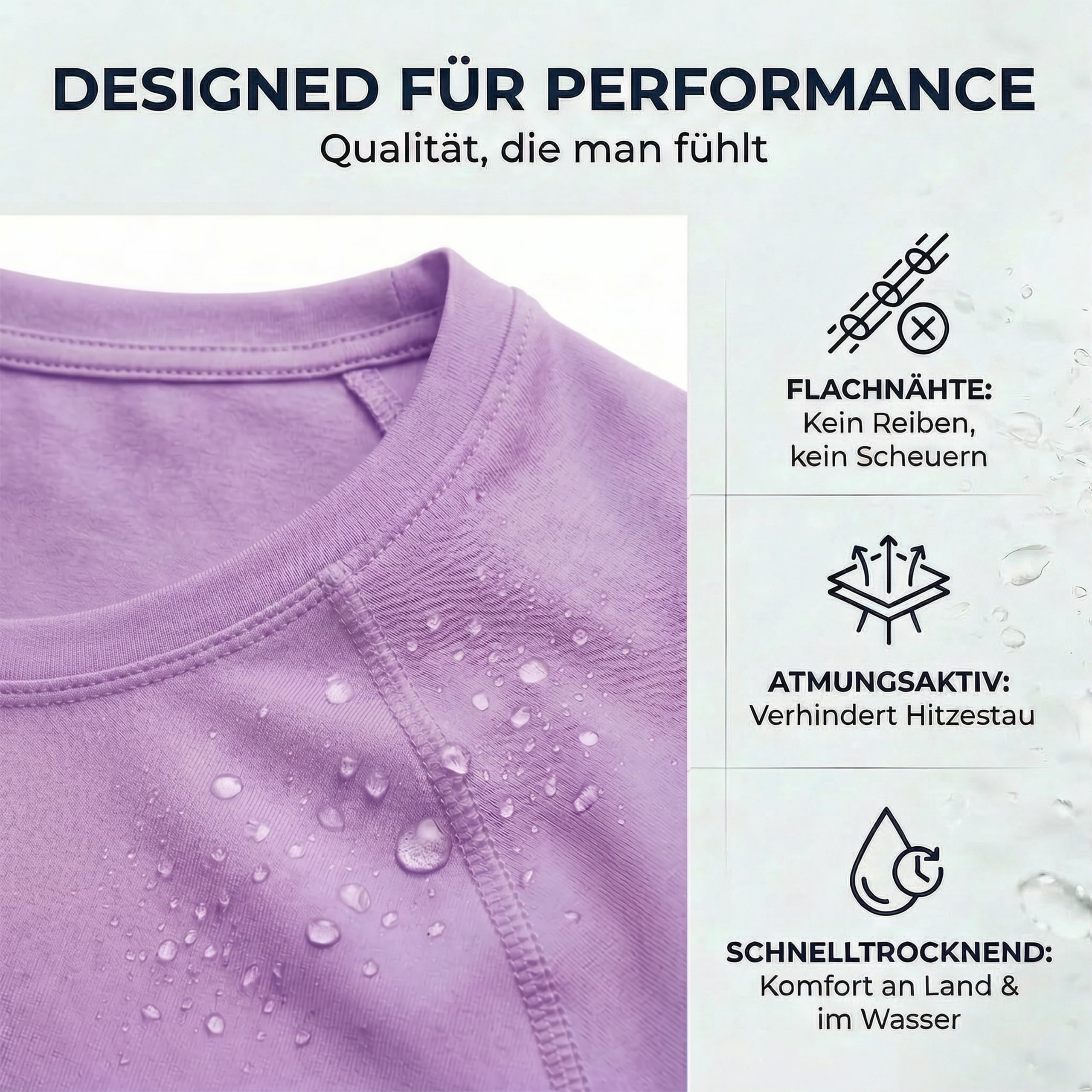 iQ-UV Shirt für Damen Kurzarm Lila L – Rash Guard Schwimmshirt für Frauen aus recyceltem Material – UV-Schutz Badeshirt zum Schwimmen, oder Sport – funktionales Surf-Shirt