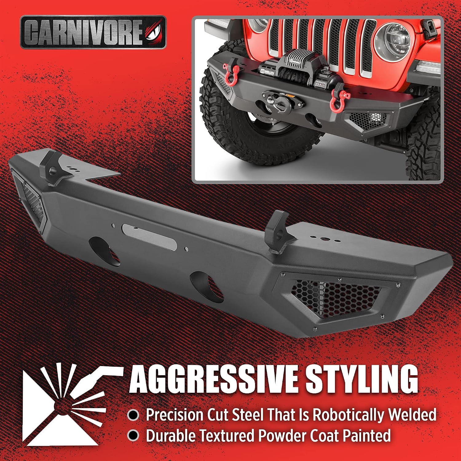 Carnivore Mid Width Front Bumper - Jeep Wrangler JK, JL & Gladiator JT 2007-2023 Compatible, Fits Winches Up To 12,000 Lbs.