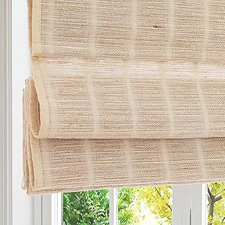 Artdix Bamboo Roman Shades, Natural Reef Cordless Custom Blackout Woven Wood Shades, Edge Binding Bamboo Window Shades for Indoor Windows