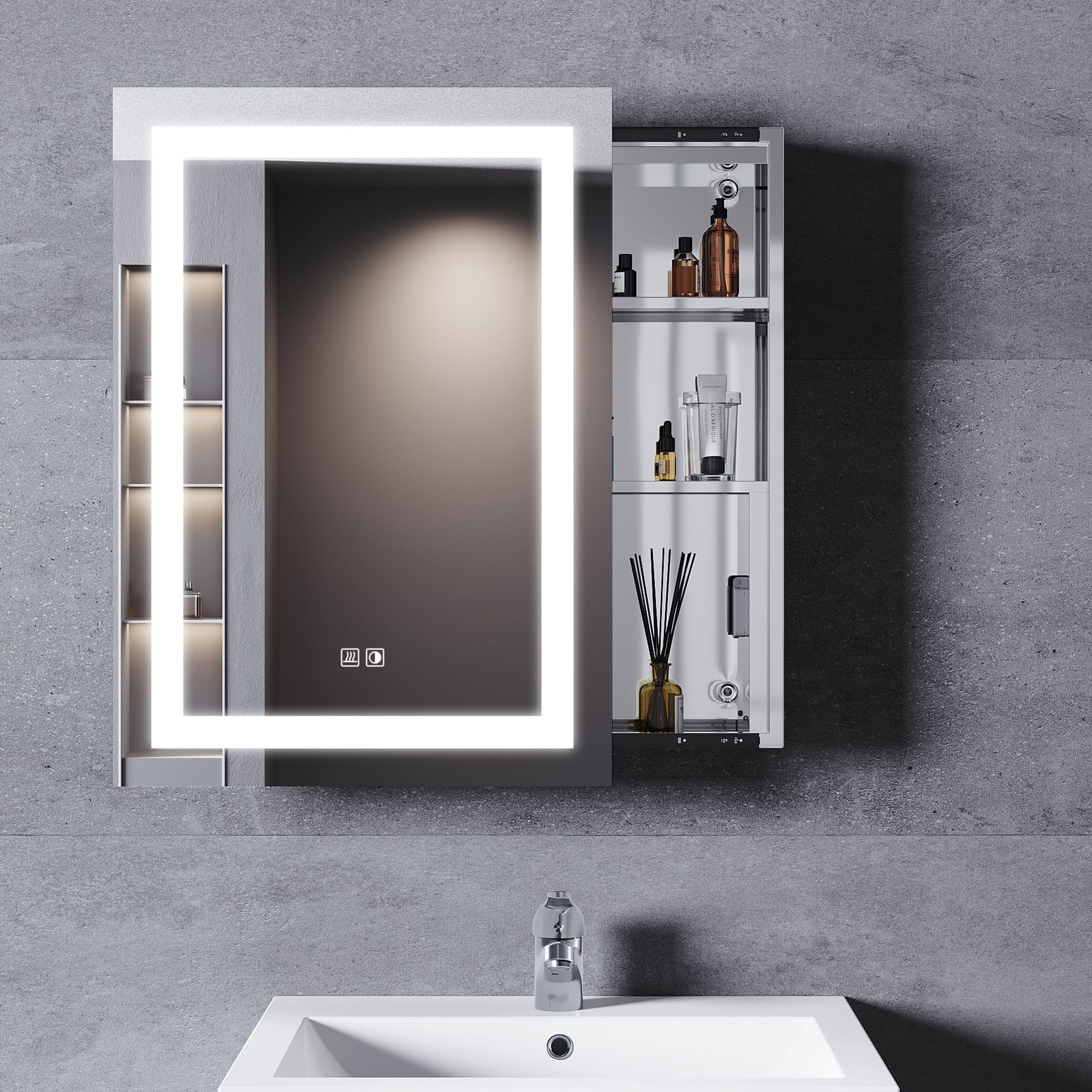 SONNI Spiegelkast 60 × 70 cm met verlichting 2 deuren schakelaar en st