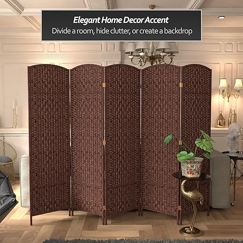 Miniatura 79 de Divisor de ambiente resistente de 6 pies, pantalla de privacidad plegable de fibra de ratán con patrón de diamante, Madera, Natural Natural,Mocha