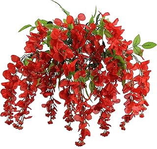 Artificial Wisteria Long Hanging Bush Flowers - 15 Stems For Home, Wedding, Restaurant and Office Decoration Arrangement, Red