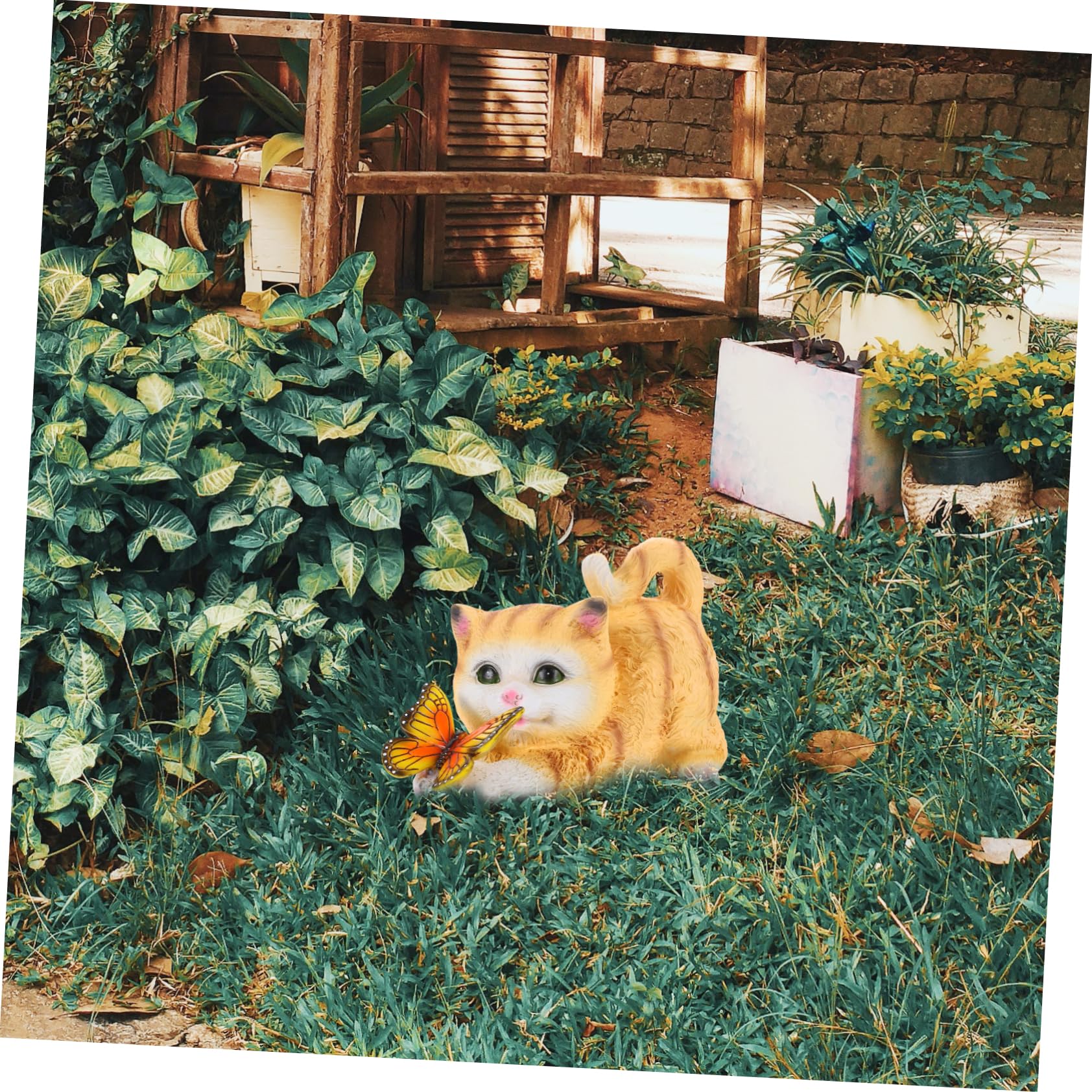 Realistische Katzenfigur Einzigartiges Katzenornament aus Kunstharz mit Solarlicht für Raumdekoration und Gartendeko Geschenk für Sammler und Lehrer