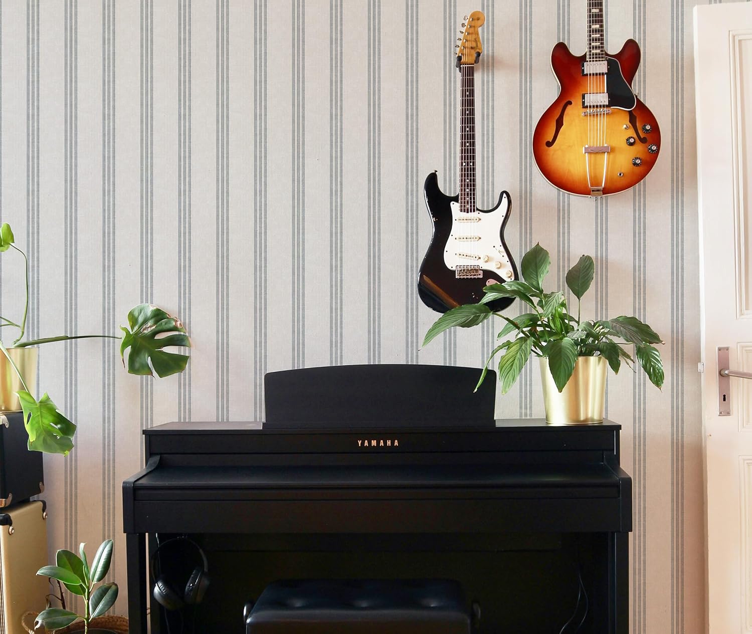 Modern Navy and White Striped Peel and Stick Wallpaper, Removable, French Country Style, Textured Wall Compatible, Stick on Wallpaper for Nursery, Bathroom, Bedroom