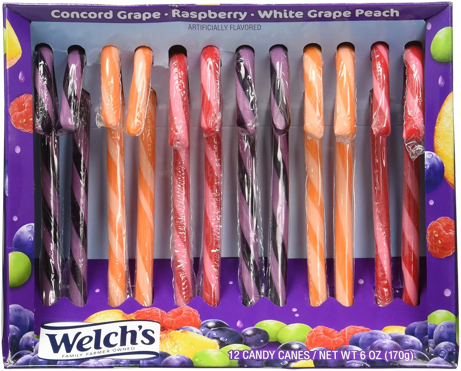 Welch's Fruit Flavored Candy Canes Box of 12 Canes Concord