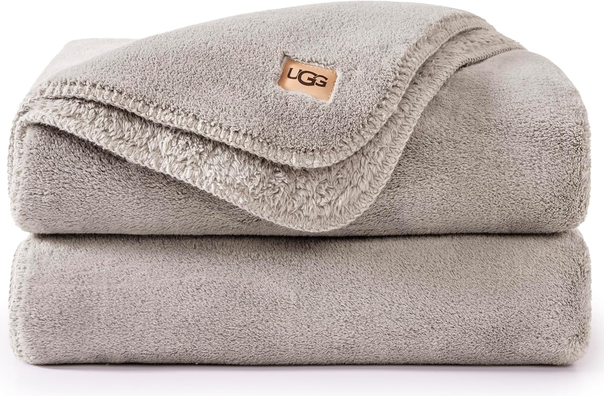 UGG Whitecap Throw Blanket, Soft Fleece Blanket, 50" x 70", Seal Grey | Double Sided Cozy Blanket, Warm & Ultra Plush, OEKO-TEX Compliant, Easy Care, Giftable Blanket, Dorm Room Essentials
