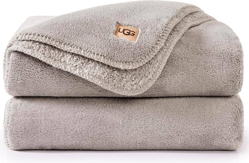 UGG Whitecap Throw Blanket, Soft Fleece Blanket, 50" x 70", Seal Grey | Double Sided Cozy Blanket, Warm & Ultra Plush, OEKO-TEX Compliant, Easy Care, Giftable Blanket, Dorm Room Essentials