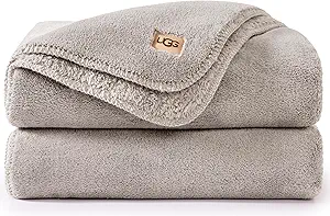 UGG Whitecap Plush Throw Blanket Fleece Lightweight Soft Throw for Couch or Bed Luxury Home Decor for Living Room Washable Hypoallergenic Blankets for Dorm Decor, 50-inch x 70-inch, Light Grey Seal
