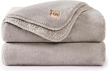 UGG Whitecap Plush Throw Blanket Fleece Lightweight Soft Throw for Couch or Bed Luxury Home Decor for Living Room Washable Hypoallergenic Blankets for Dorm Decor, 50-inch x 70-inch, Light Grey Seal
