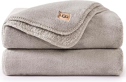 UGG Whitecap Plush Throw Blanket Fleece Lightweight Soft Throw for Couch or Bed Luxury Home Decor for Living Room Washable Hypoallergenic Blankets for Dorm Decor, 50-inch x 70-inch, Light Grey Seal