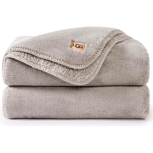 UGG Whitecap Fleece Throw Blanket, Soft Fluffy Blankets for Couch or Bed, Home Decor, Luxury Plush Throw, Machine Washable, 50-inch x 70-inch, Light Grey Seal