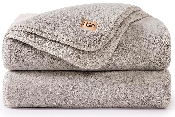 UGG Whitecap Fleece Throw Blanket, Soft Fluffy Blankets for Couch or Bed, Home Decor, Luxury Plush Throw, Machine Washable, 50-inch x 70-inch, Light Grey Seal - Throw - Grey