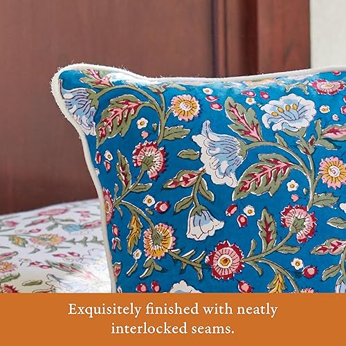 Miniatura 4 de Saffron Marigold Funda de almohada de algodón naranja para cama y sofá. Bloque de mano impreso accesorios decorativos de verano indio 18x18 pulgadas