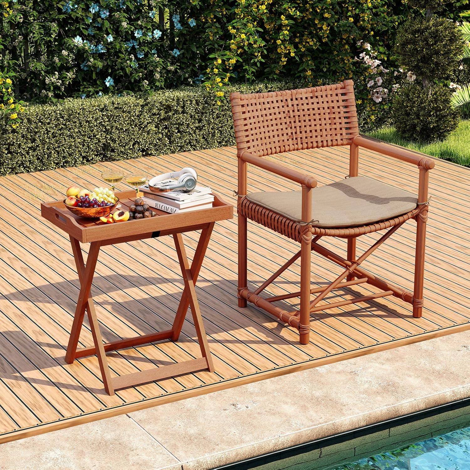 HAPPYGRILL Outdoor Wood Tray Table Folding Patio Side Table with Removable Top, Portable Bistro Table for Garden Backyard Balcony Poolside (1)