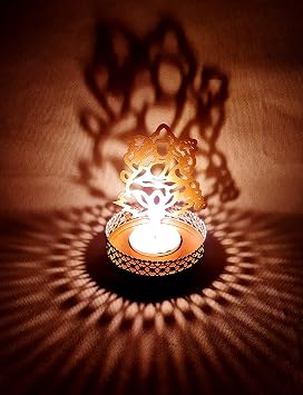 Traditional Tea Light Candle Holder/Metal Candle Light Holder Set/Designer Votive Candle Holder Stand, Laxmi Shadow Tea Light Candle Holder Home Decoration, Christmas Decoration