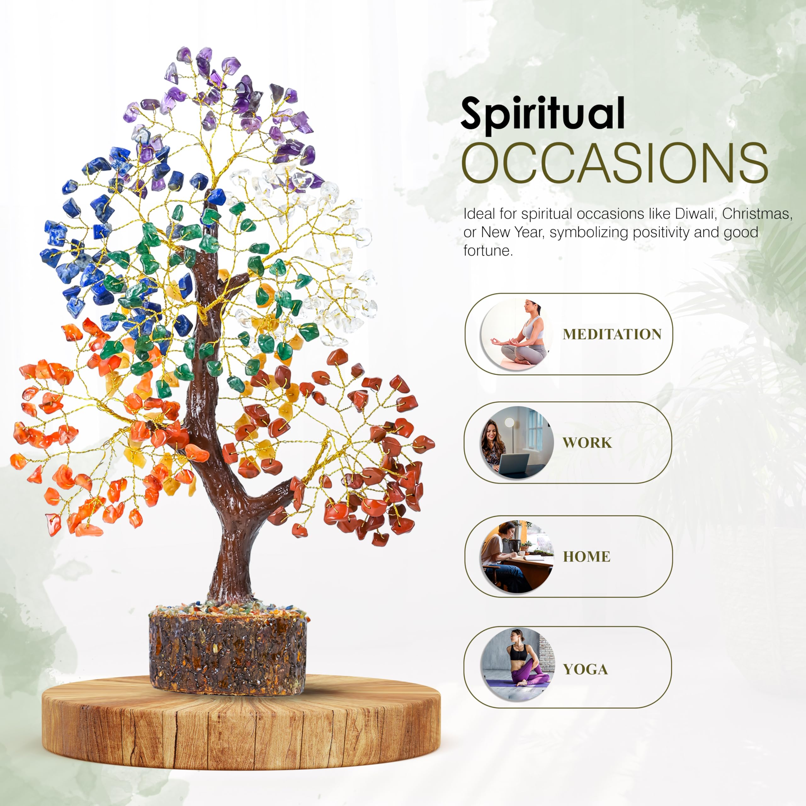 Crocon Albero della vita in cristallo curativo con tronco naturale, 7 chakra, pietra preziosa per buona fortuna, energia positiva, guarigione Reiki e decorazione per ufficio, donne,