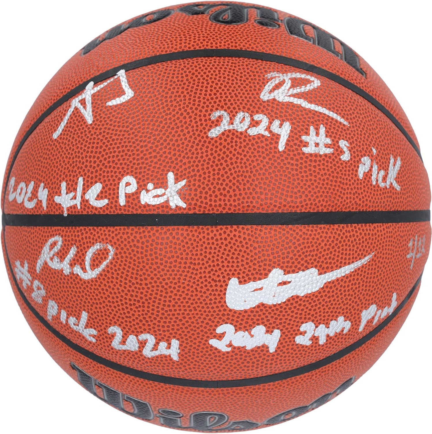 2024 NBA Draft Picks Autographed Wilson Official Game Basketball Featuring Alexandre Sarr, Ron Holland, Rob Dillingham, and Isaiah Collier with Multiple Inscriptions - Limited Edition #1 of 12 -