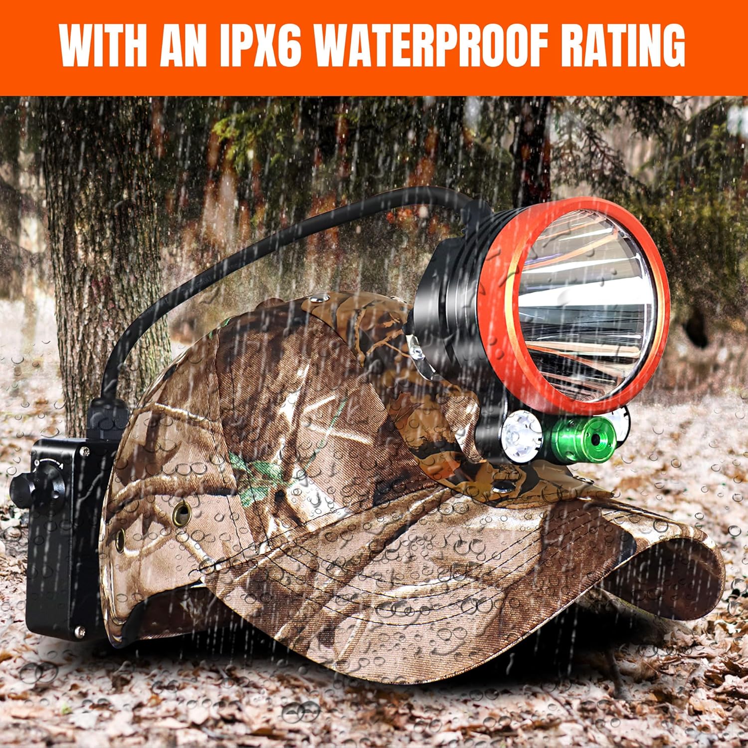 T28 5-Color 3000-Yard Coon Hunting Lights–2 000 lm White/Green/Red/Amber Spot & Green Beam, IPX6 Waterproof Night Hunting Headlamp for Varmint, Hog & Coyote Light