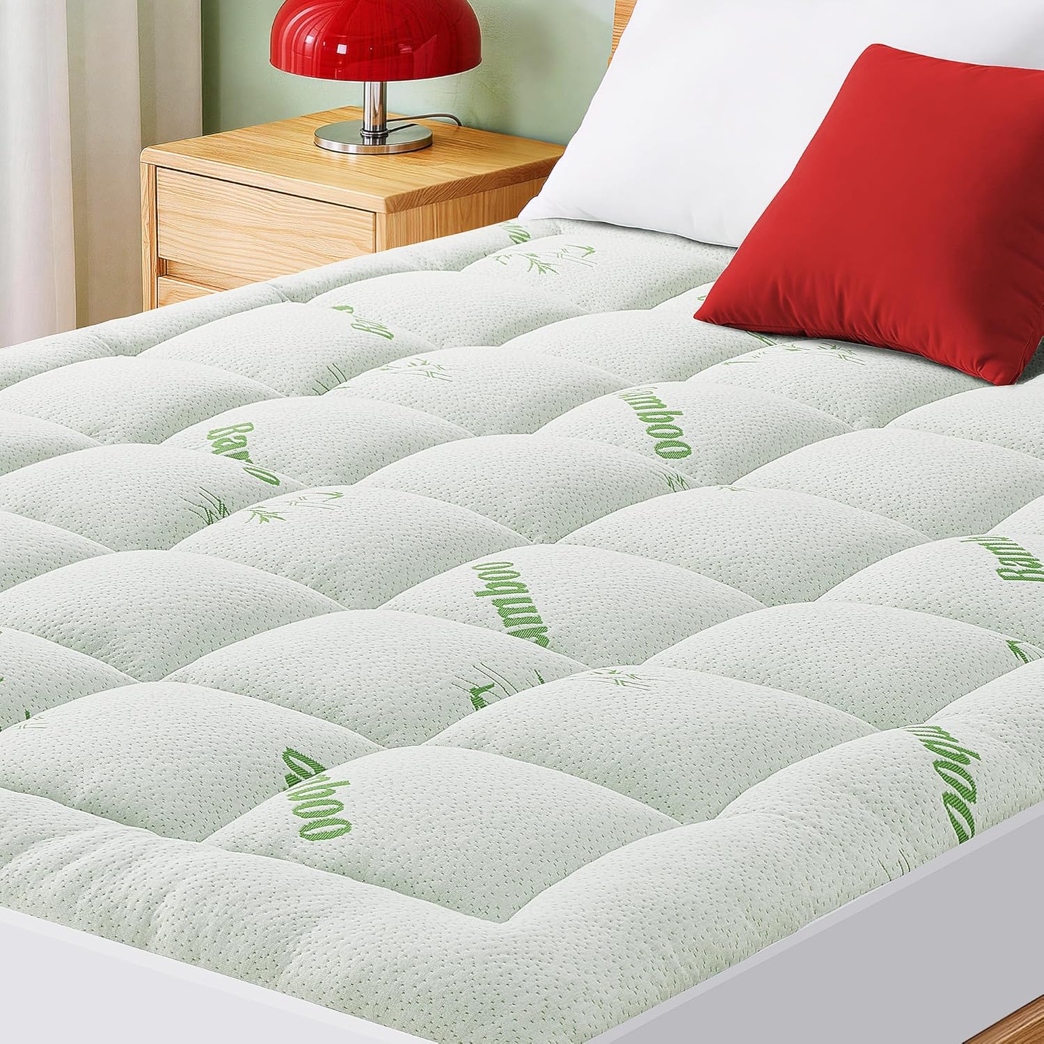Mattress Pad California King Size, Cooling Pillow Top Mattress Topper, Ultra Soft Viscose Made from Bamboo, Breathable for Hot Sleepers, Deep Pocket 8"-20", Green