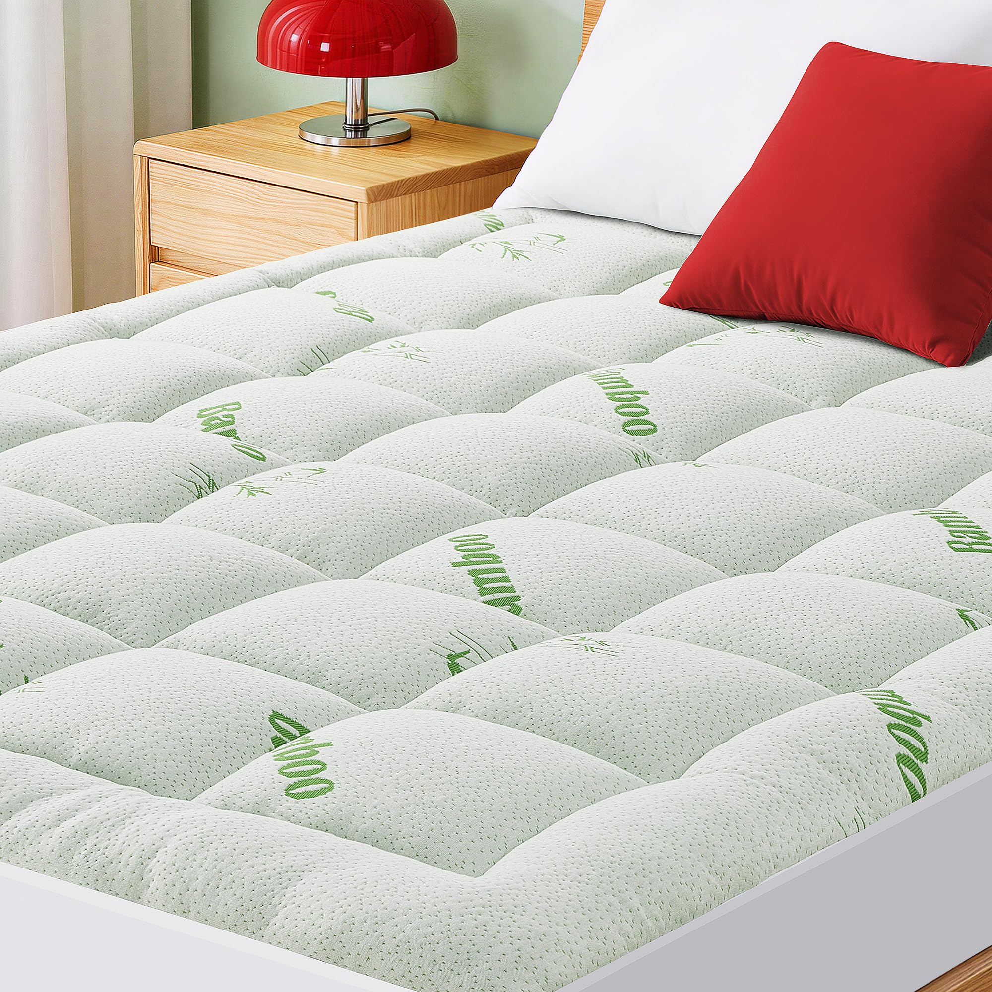 GRUSIGN Mattress Pad Mattress Topper, Ultra Soft Viscose from Bamboo Pillow Top Cooling Mattress Pad, Breathable & Comfortable for Hot Sleepers, King Size, Green-image-29