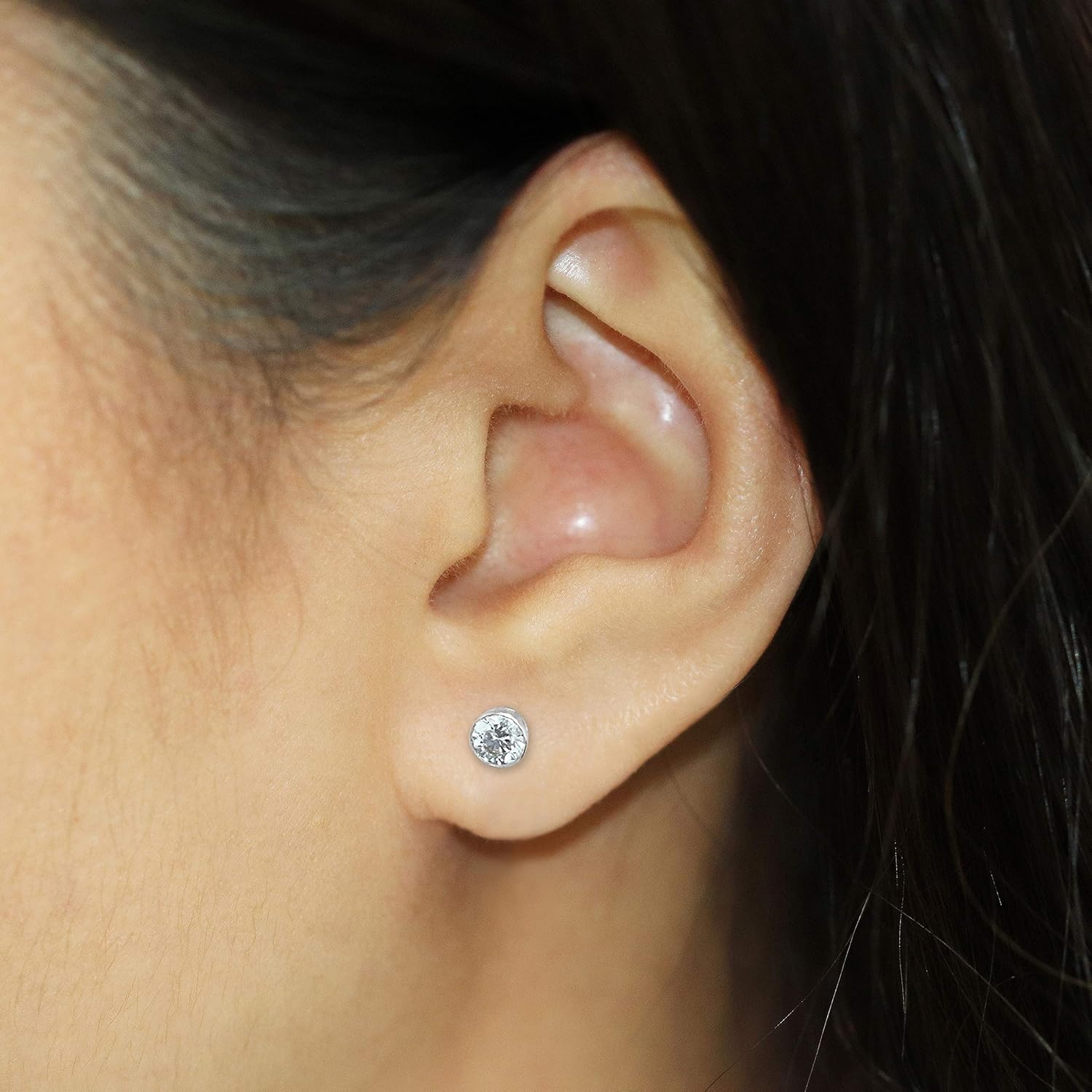 1/6 to 2 Carat Diamond Round Stud Earrings in 14k White Gold (I1-I2, cttw) Bezel Set Screw Back by Diamond Wish