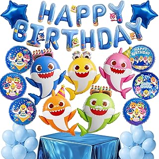 PartyWoo Baby Shark Family Foil Balloons 37pcs Baby Shark Family Blue Ro...