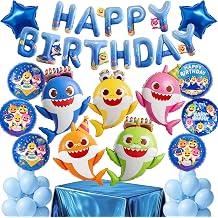 PartyWoo Baby Shark Family Foil Balloons 37pcs Baby Shark Family Blue Round Star Mylar Happy Birthday Letter Balloons for Boys and Girls Under the Sea Kids Birthday Party Decorations
