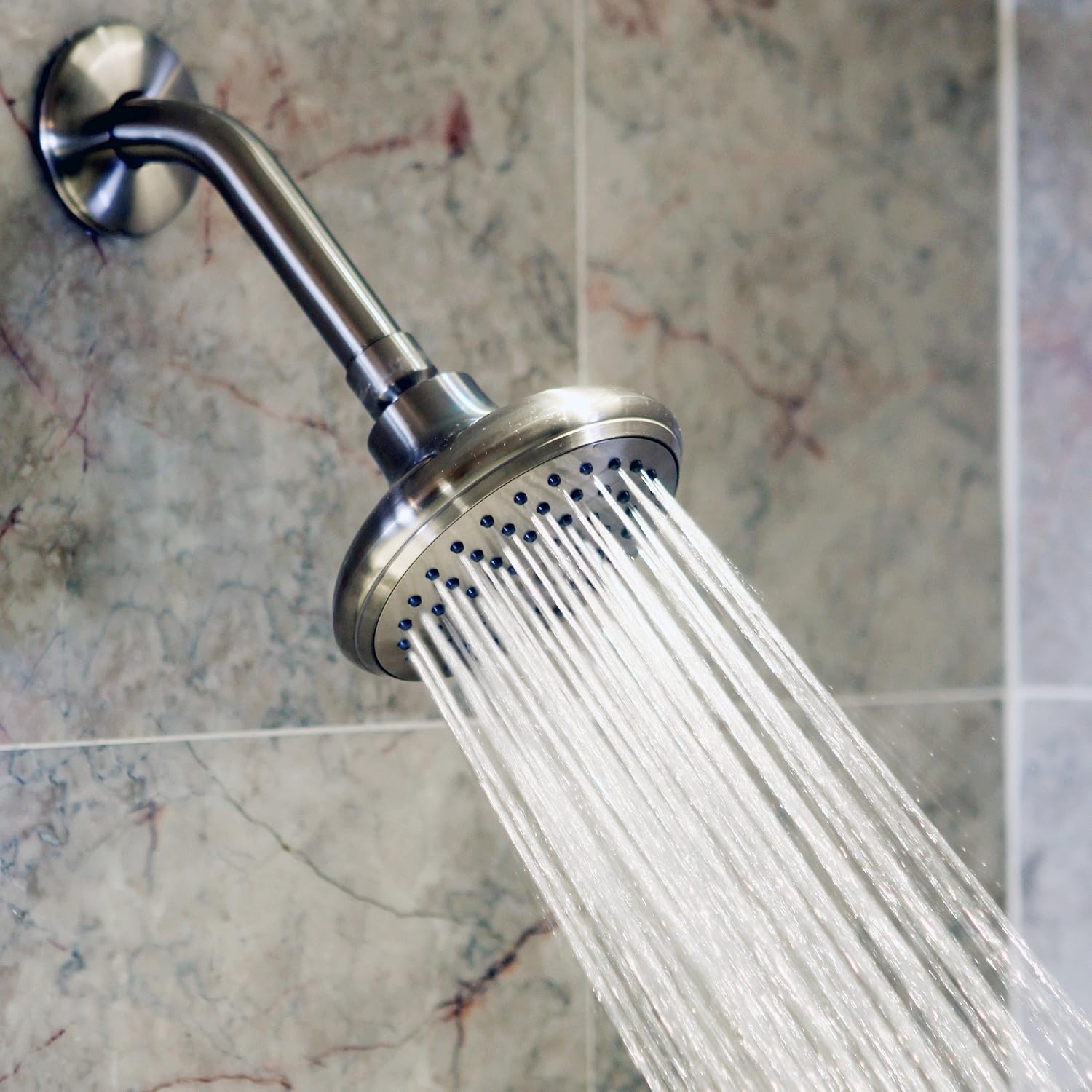 High Flow Water Saving Showerhead - 4 Inch Great Water Pressure In Wall Mount Shower Head - Indoor And Outdoor Modern Bath Spa Fixture For Showers, 2.5 GPM - Brushed Nickel