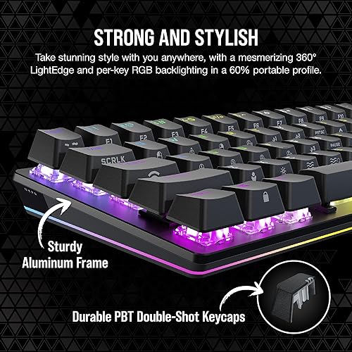Miniatura 5 de Corsair K70 PRO MINI Teclado mecánico inalámbrico RGB 60 para juegos sub-1 ms más rápido interruptores rojos CHERRY MX marco de aluminio teclas PBT