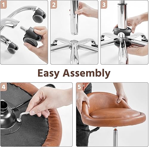 Miniatura 5 de Yaheetech Taburete rodante de piel sintética  Taburetes redondos giratorios ajustables con ruedas y respaldo para spa, salón de masaje, tatuajes,