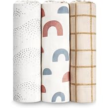 HECCEI Soft Large Swaddle Blankets - 3-Pack 70% Bamboo 30% Cotton Muslin Swaddle Blanket, Large Breathable Receiving Blankets for Newborn, Boys and Girls Swaddles, Registry & Gift, 47 x 47 inches