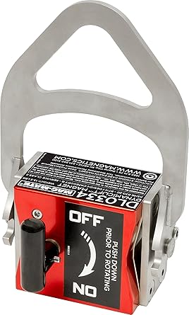 MAG-MATE DL0334 Dynamic Lift Magnet, Heavy-Duty Magnet with 3 to 1 Lift Safety for Flat and Round Surfaces, Rare Earth Magnet with 334 lbs. Lifting Capacity, Silver/Red