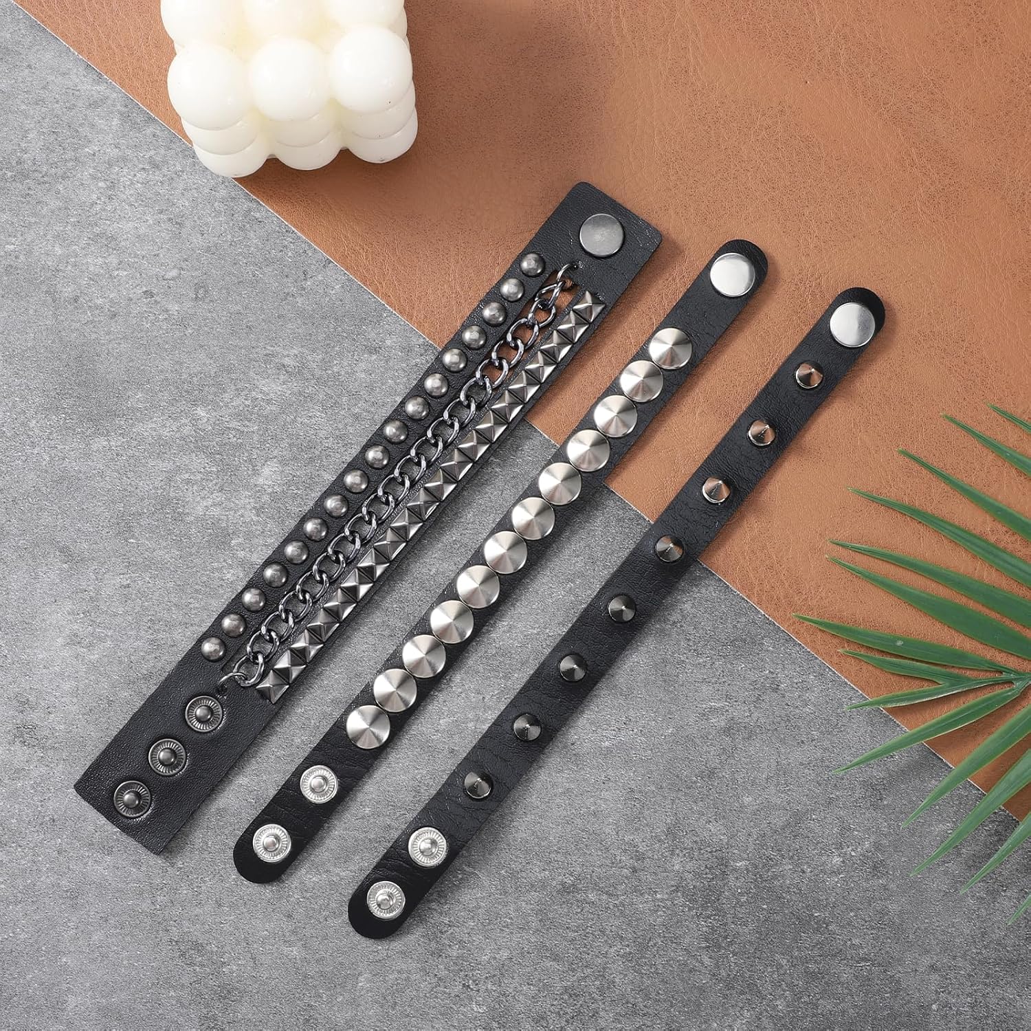 3Pcs Punk Rock Studded Bracelets, PU Leather Punk Spike Bracelet Leather Cuff Bracelet 80s Wristband Adjustable Emo Accessories Grunge Bracelets Jewelry Gifts for Men Women - Image 7