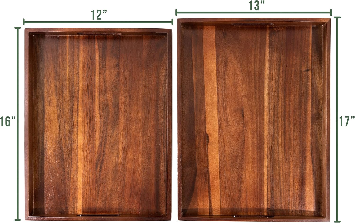 Acacia Wooden Serving Trays with Handles for Eating, Appetizers, Food, Snacks, or Home Decor, 2 Pc. Set, Rustic Farmhouse Natural Nesting Large Wood Tray, Decorative Ottoman or Coffee Table Accessory : Home & Kitchen