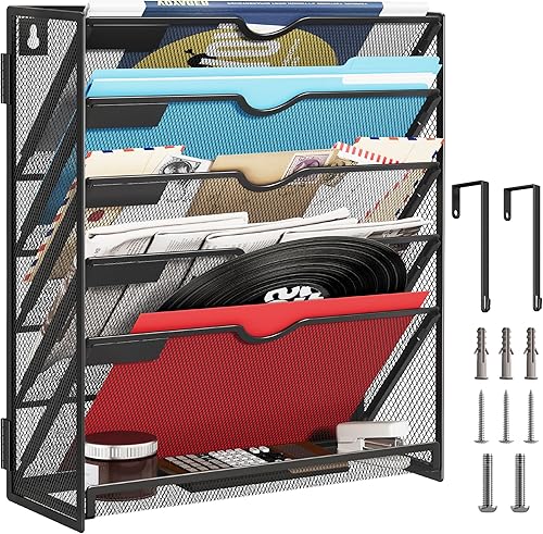 Lavatino Organizador de archivos colgante de 6 niveles, soporte de pared para carpetas de correo, papeles, organización de revistas, organizador