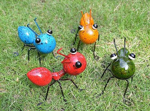 Miniatura 10 de GIFTME 5 Juego de 4 esculturas de jardín de metal, decoración de jardín, juego de 4 decoraciones de jardín, perfectas para colgar el árbol, porche,