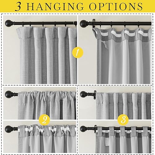 Miniatura 4 de NICETOWN Cortinas extra anchas para puerta corrediza gris claro, cinturón de ganchobolsillo para barrapestaña trasera, cortinas térmicas de lino