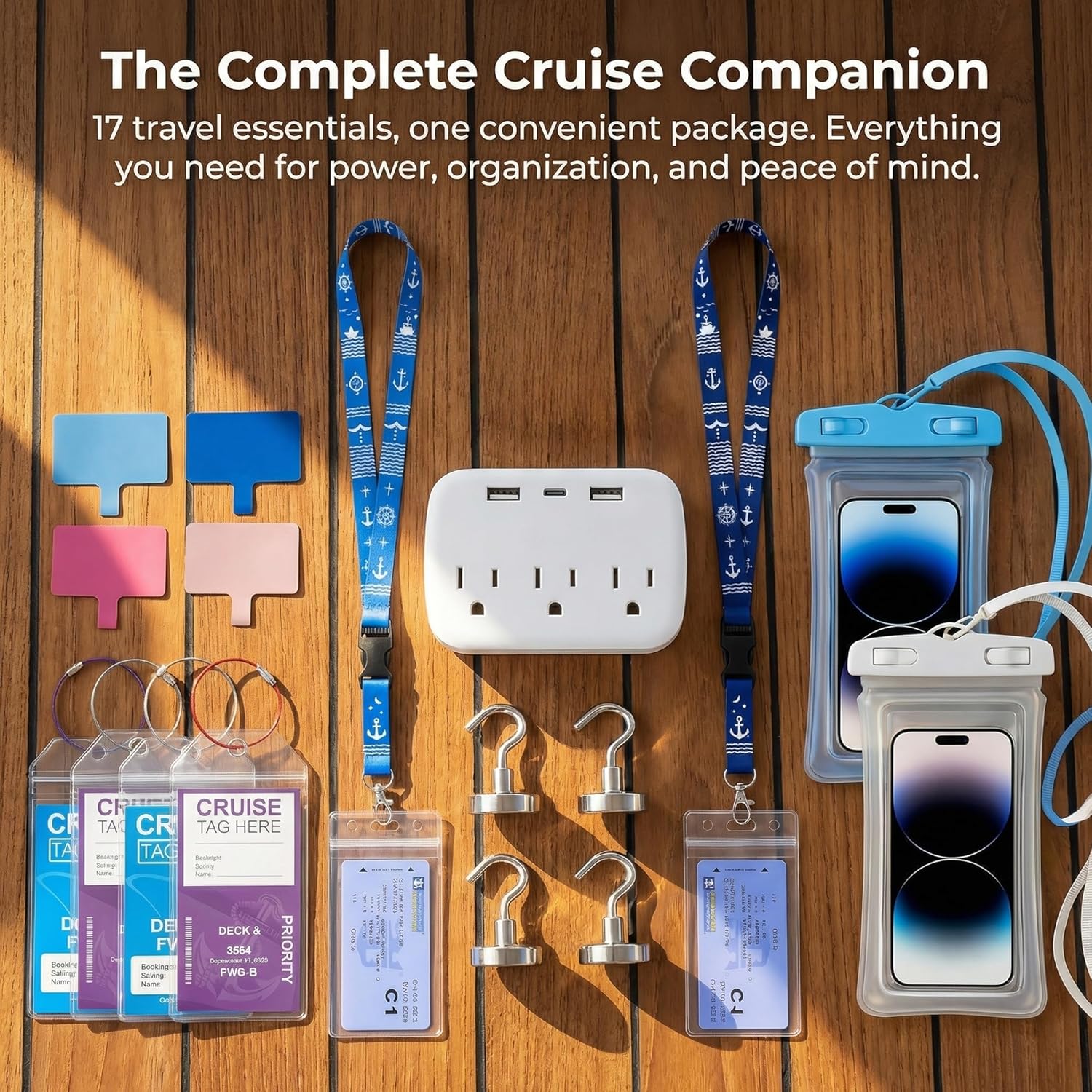 Cruise Essentials Kits, Cruise Must Haves Includ Non-Surge Power Strip, Magnetic Hooks, Cruise Luggage Tag Holder, Lanyard Holder, Phone Pounch, Phone Patches Cruise Ship Essentials 2026