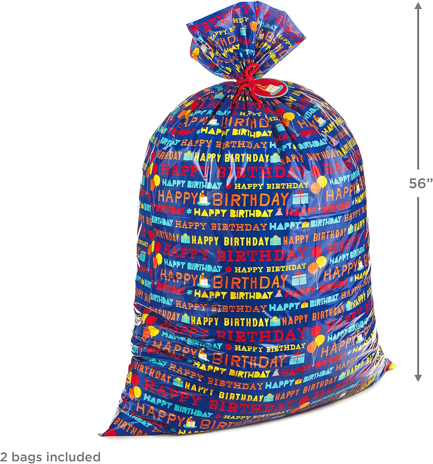 Hallmark 56" Large Plastic Gift Bag Bundle (2 Bags: Blue Happy Birthday) for Birthdays, Kids Parties and More - Image 4