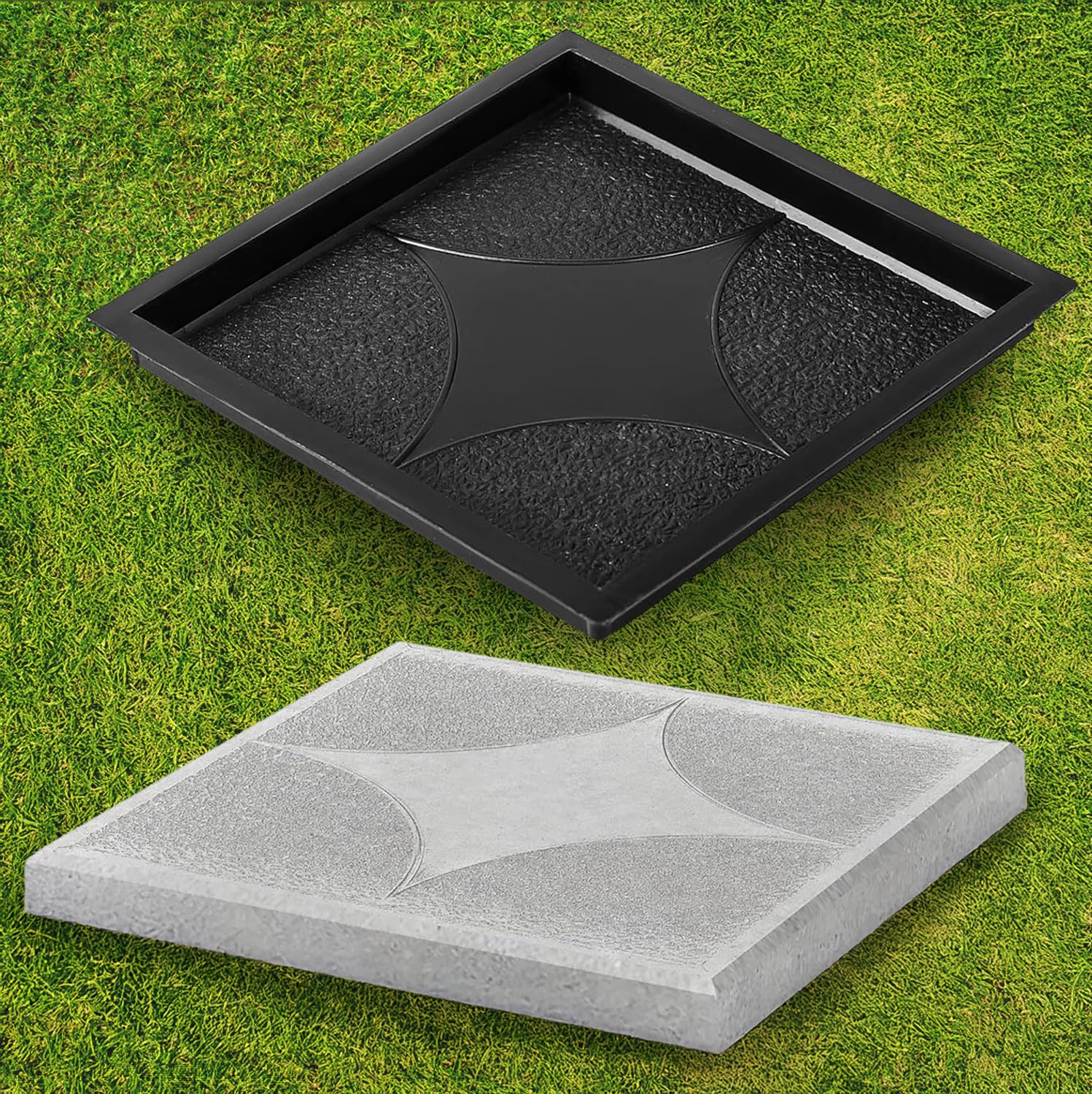 BETONEX Plastic Molds Set for Concrete Patio Paving - 4 Pcs Big Large Pathmaker Precast Molds and Forms for Walkways - Beautiful Reusable Cobblestone Stampcrete